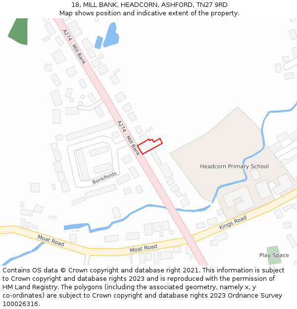 18, MILL BANK, HEADCORN, ASHFORD, TN27 9RD: Location map and indicative extent of plot