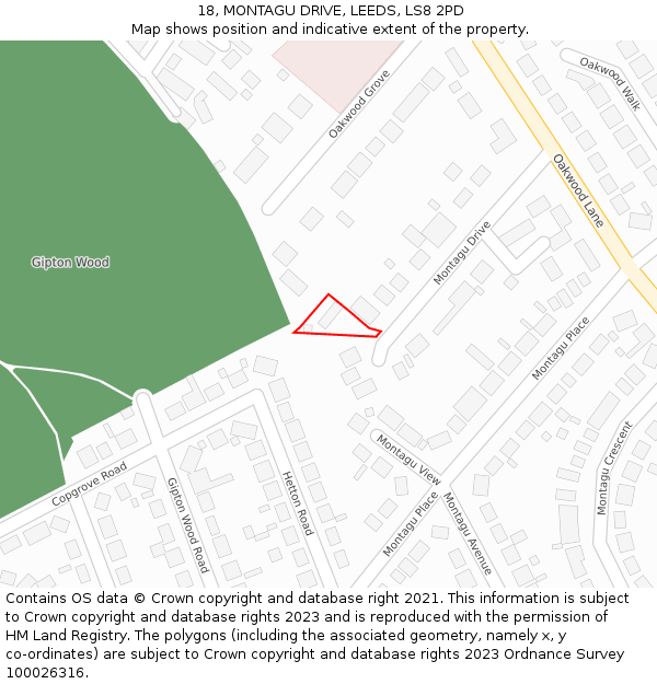 18, MONTAGU DRIVE, LEEDS, LS8 2PD: Location map and indicative extent of plot