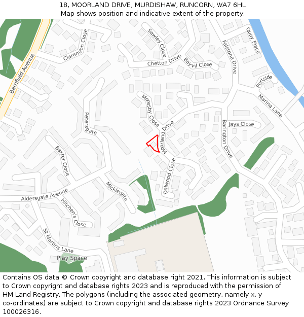 18, MOORLAND DRIVE, MURDISHAW, RUNCORN, WA7 6HL: Location map and indicative extent of plot