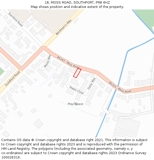 18, MOSS ROAD, SOUTHPORT, PR8 4HZ: Location map and indicative extent of plot