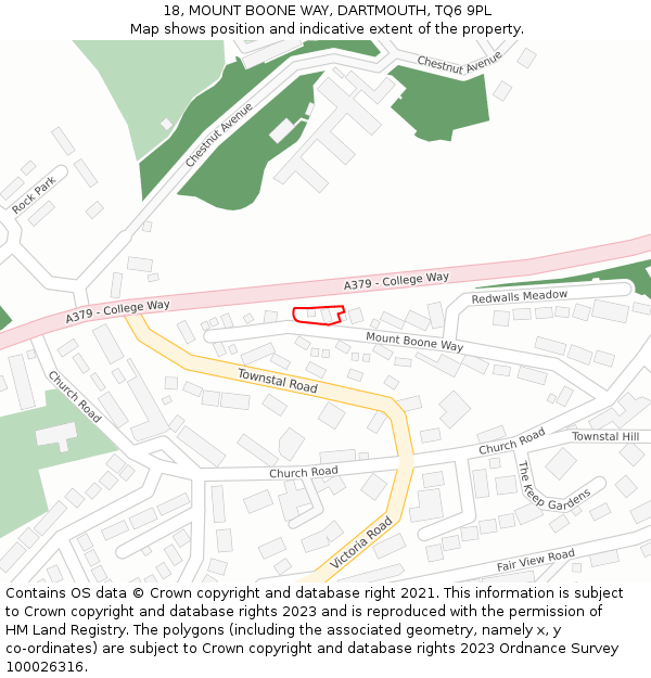 18, MOUNT BOONE WAY, DARTMOUTH, TQ6 9PL: Location map and indicative extent of plot