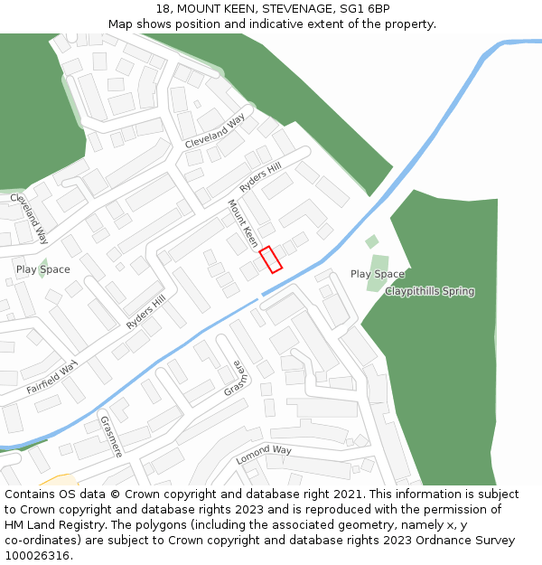 18, MOUNT KEEN, STEVENAGE, SG1 6BP: Location map and indicative extent of plot