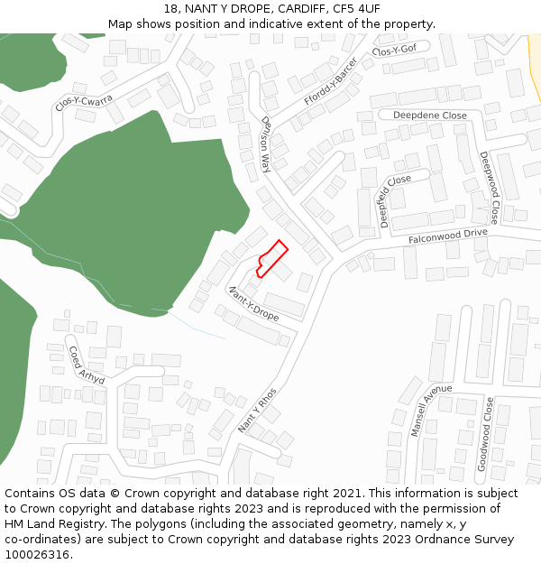 18, NANT Y DROPE, CARDIFF, CF5 4UF: Location map and indicative extent of plot