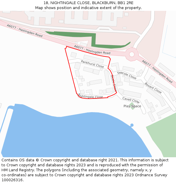 18, NIGHTINGALE CLOSE, BLACKBURN, BB1 2RE: Location map and indicative extent of plot