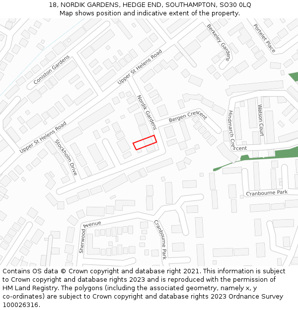 18, NORDIK GARDENS, HEDGE END, SOUTHAMPTON, SO30 0LQ: Location map and indicative extent of plot