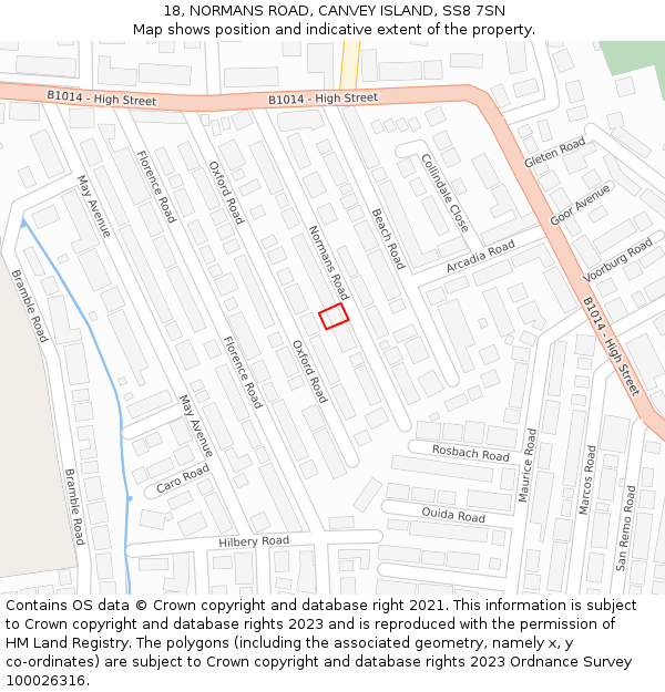 18, NORMANS ROAD, CANVEY ISLAND, SS8 7SN: Location map and indicative extent of plot