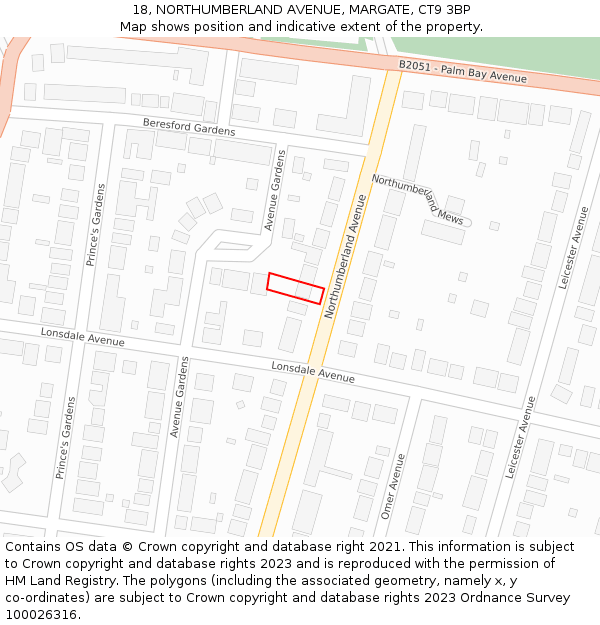 18, NORTHUMBERLAND AVENUE, MARGATE, CT9 3BP: Location map and indicative extent of plot