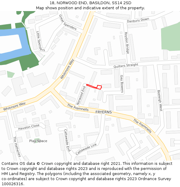 18, NORWOOD END, BASILDON, SS14 2SD: Location map and indicative extent of plot