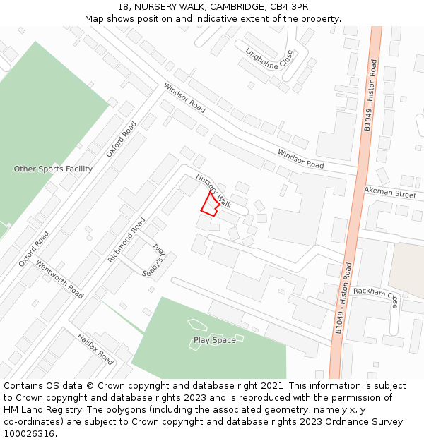 18, NURSERY WALK, CAMBRIDGE, CB4 3PR: Location map and indicative extent of plot