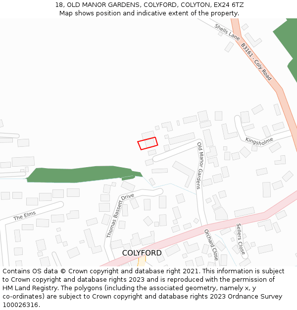 18, OLD MANOR GARDENS, COLYFORD, COLYTON, EX24 6TZ: Location map and indicative extent of plot