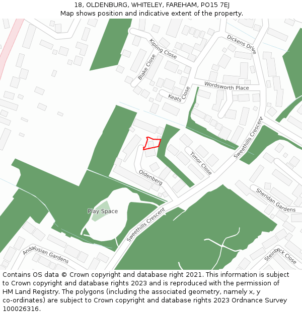 18, OLDENBURG, WHITELEY, FAREHAM, PO15 7EJ: Location map and indicative extent of plot