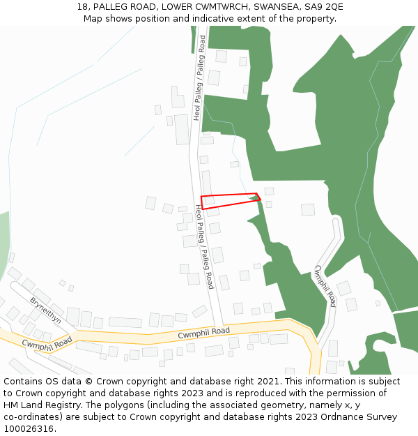 18, PALLEG ROAD, LOWER CWMTWRCH, SWANSEA, SA9 2QE: Location map and indicative extent of plot