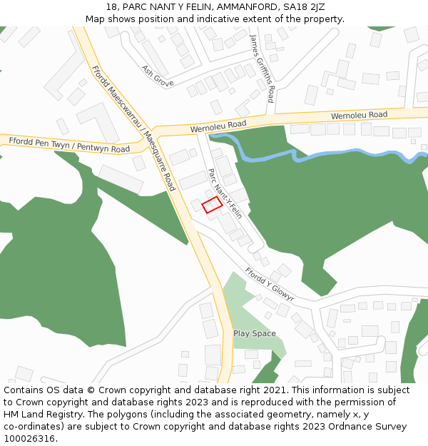 18, PARC NANT Y FELIN, AMMANFORD, SA18 2JZ: Location map and indicative extent of plot