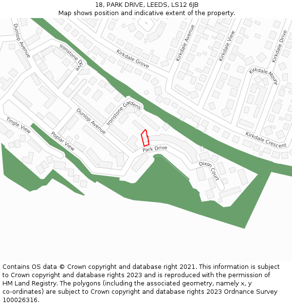 18, PARK DRIVE, LEEDS, LS12 6JB: Location map and indicative extent of plot