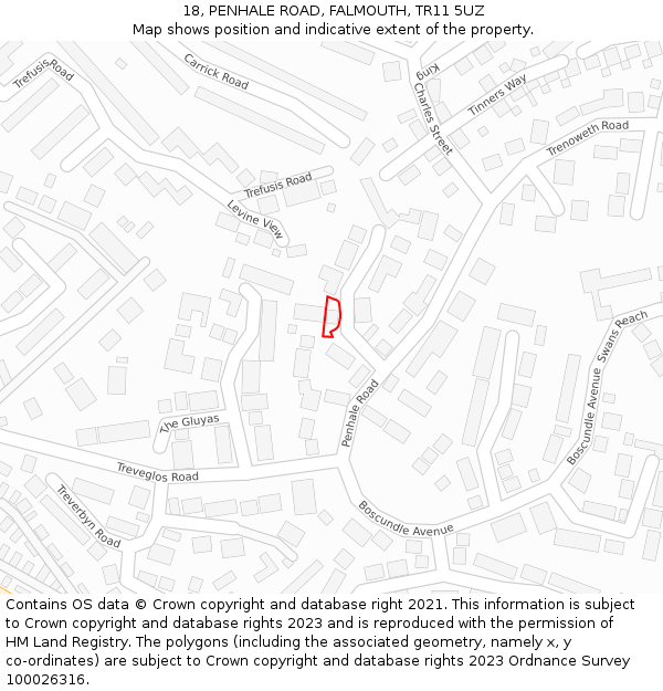 18, PENHALE ROAD, FALMOUTH, TR11 5UZ: Location map and indicative extent of plot