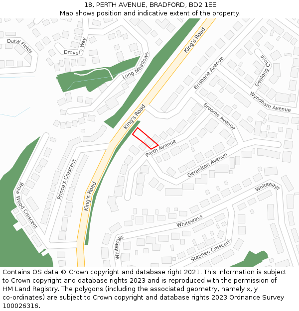 18, PERTH AVENUE, BRADFORD, BD2 1EE: Location map and indicative extent of plot