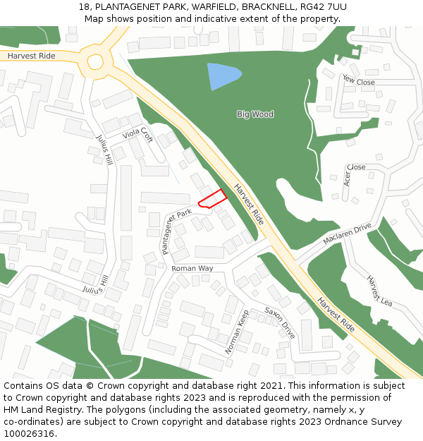 18, PLANTAGENET PARK, WARFIELD, BRACKNELL, RG42 7UU: Location map and indicative extent of plot