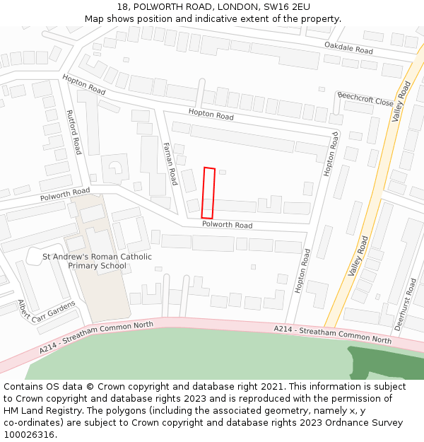 18, POLWORTH ROAD, LONDON, SW16 2EU: Location map and indicative extent of plot