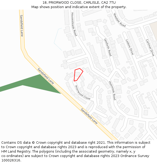 18, PRIORWOOD CLOSE, CARLISLE, CA2 7TU: Location map and indicative extent of plot