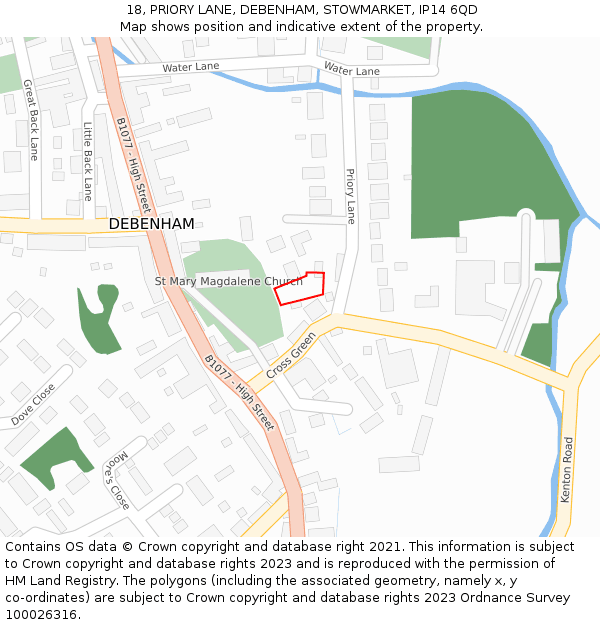 18, PRIORY LANE, DEBENHAM, STOWMARKET, IP14 6QD: Location map and indicative extent of plot