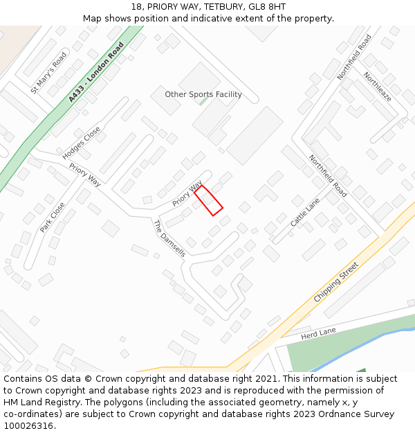 18, PRIORY WAY, TETBURY, GL8 8HT: Location map and indicative extent of plot