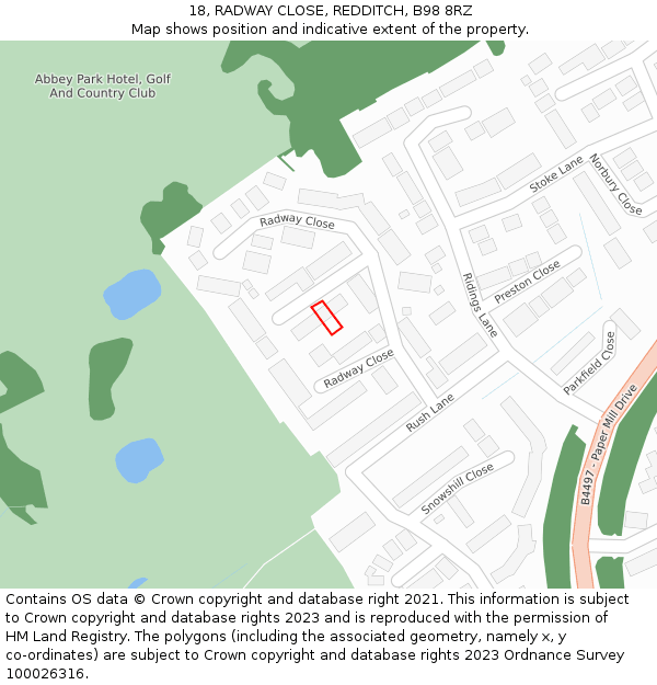 18, RADWAY CLOSE, REDDITCH, B98 8RZ: Location map and indicative extent of plot