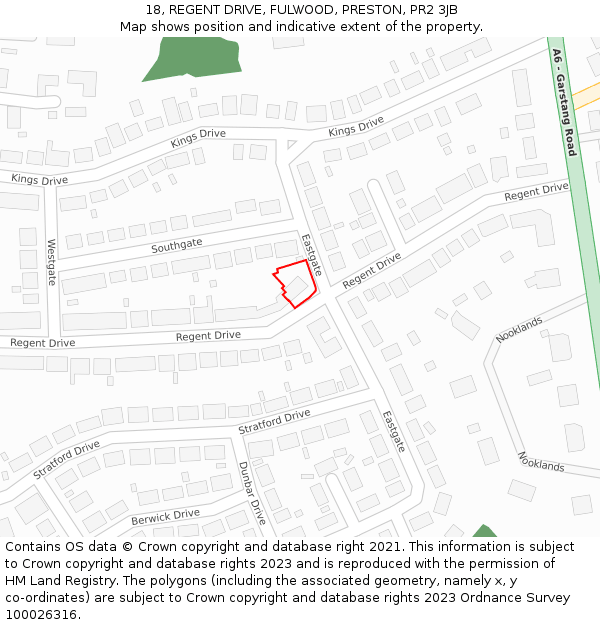 18, REGENT DRIVE, FULWOOD, PRESTON, PR2 3JB: Location map and indicative extent of plot