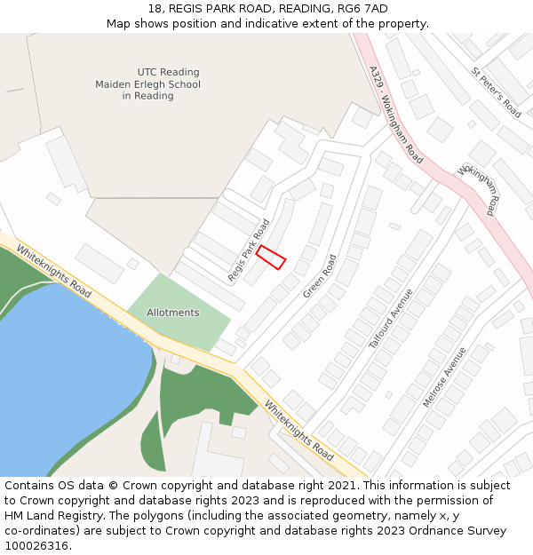 18, REGIS PARK ROAD, READING, RG6 7AD: Location map and indicative extent of plot