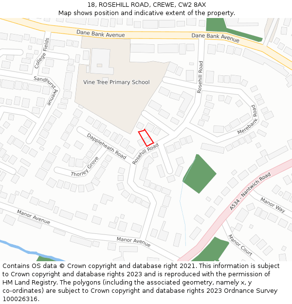 18, ROSEHILL ROAD, CREWE, CW2 8AX: Location map and indicative extent of plot