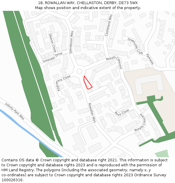 18, ROWALLAN WAY, CHELLASTON, DERBY, DE73 5WX: Location map and indicative extent of plot