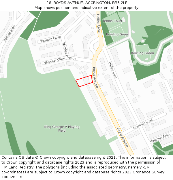 18, ROYDS AVENUE, ACCRINGTON, BB5 2LE: Location map and indicative extent of plot