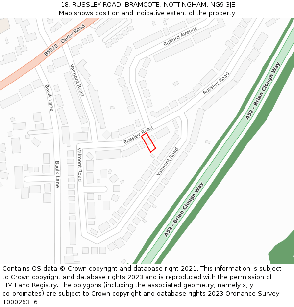 18, RUSSLEY ROAD, BRAMCOTE, NOTTINGHAM, NG9 3JE: Location map and indicative extent of plot