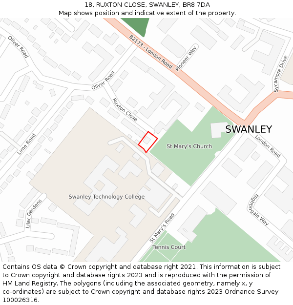 18, RUXTON CLOSE, SWANLEY, BR8 7DA: Location map and indicative extent of plot