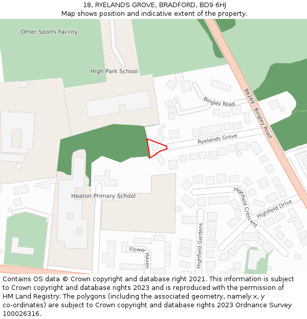 18, RYELANDS GROVE, BRADFORD, BD9 6HJ: Location map and indicative extent of plot