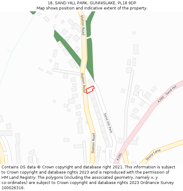 18, SAND HILL PARK, GUNNISLAKE, PL18 9DP: Location map and indicative extent of plot