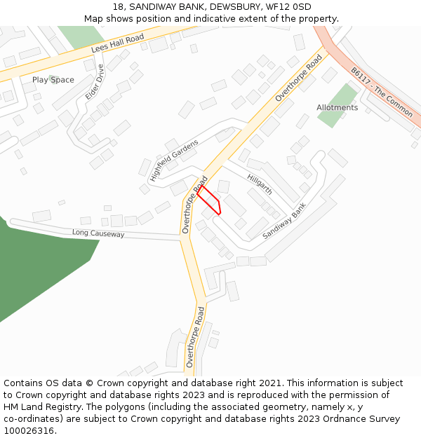 18, SANDIWAY BANK, DEWSBURY, WF12 0SD: Location map and indicative extent of plot