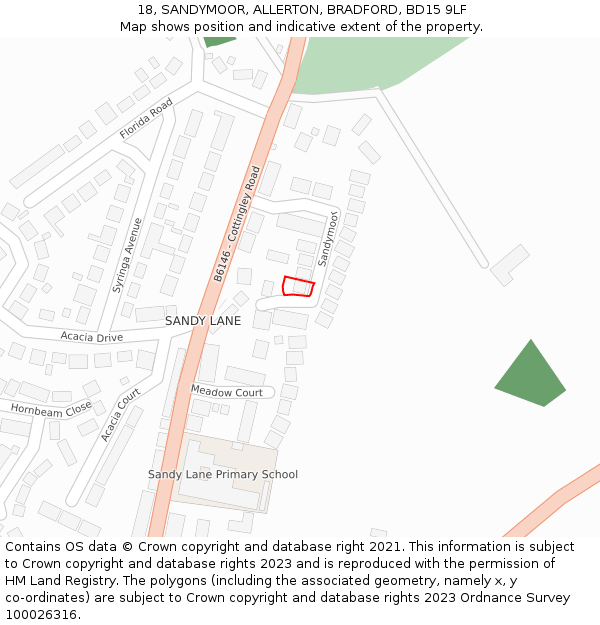 18, SANDYMOOR, ALLERTON, BRADFORD, BD15 9LF: Location map and indicative extent of plot