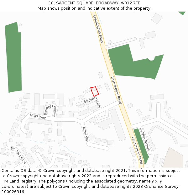 18, SARGENT SQUARE, BROADWAY, WR12 7FE: Location map and indicative extent of plot