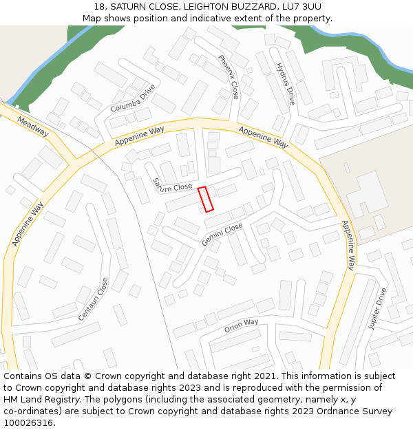 18, SATURN CLOSE, LEIGHTON BUZZARD, LU7 3UU: Location map and indicative extent of plot