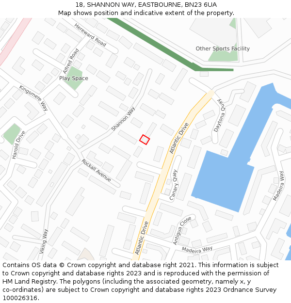 18, SHANNON WAY, EASTBOURNE, BN23 6UA: Location map and indicative extent of plot