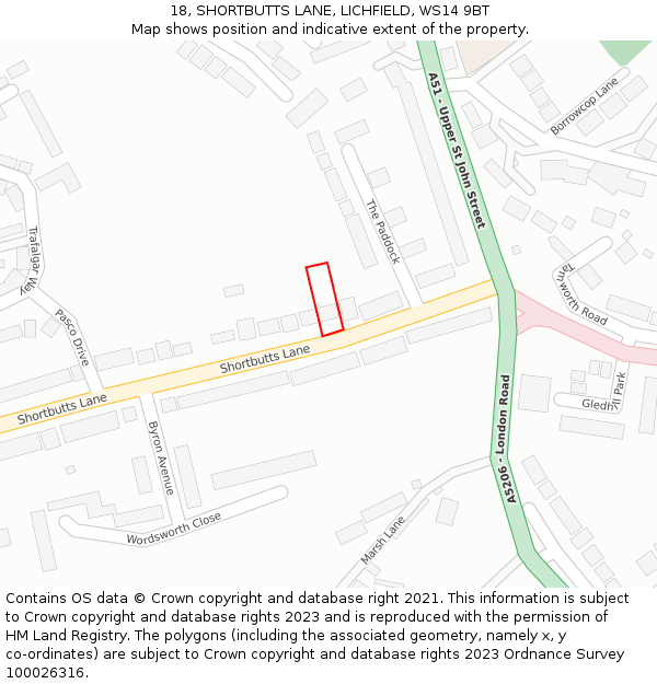 18, SHORTBUTTS LANE, LICHFIELD, WS14 9BT: Location map and indicative extent of plot