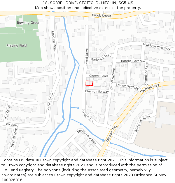 18, SORREL DRIVE, STOTFOLD, HITCHIN, SG5 4JS: Location map and indicative extent of plot