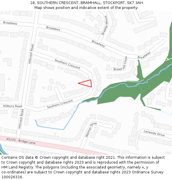 18, SOUTHERN CRESCENT, BRAMHALL, STOCKPORT, SK7 3AH: Location map and indicative extent of plot