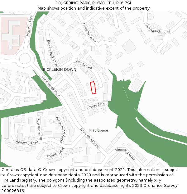 18, SPRING PARK, PLYMOUTH, PL6 7SL: Location map and indicative extent of plot