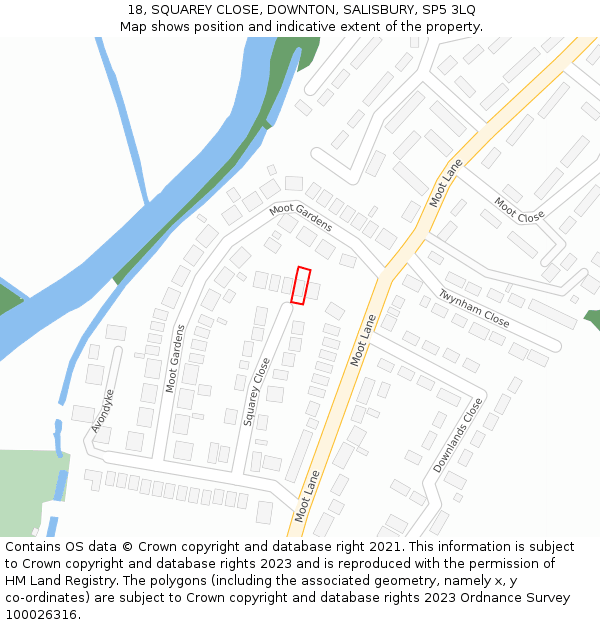 18, SQUAREY CLOSE, DOWNTON, SALISBURY, SP5 3LQ: Location map and indicative extent of plot