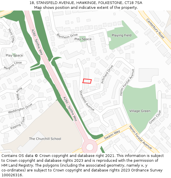 18, STANSFELD AVENUE, HAWKINGE, FOLKESTONE, CT18 7SA: Location map and indicative extent of plot