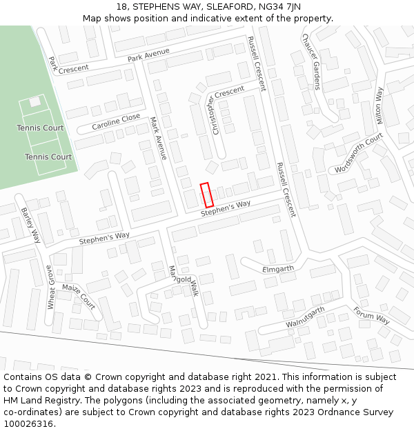 18, STEPHENS WAY, SLEAFORD, NG34 7JN: Location map and indicative extent of plot