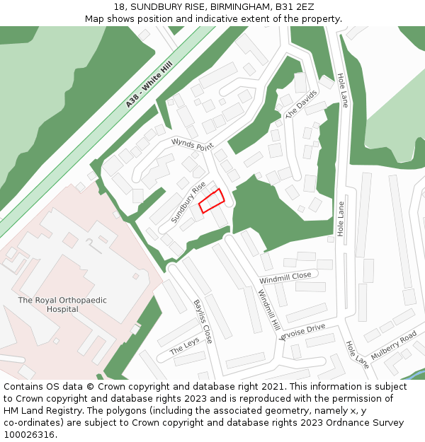 18, SUNDBURY RISE, BIRMINGHAM, B31 2EZ: Location map and indicative extent of plot