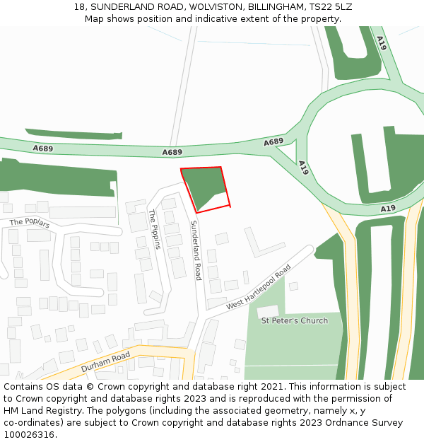 18, SUNDERLAND ROAD, WOLVISTON, BILLINGHAM, TS22 5LZ: Location map and indicative extent of plot