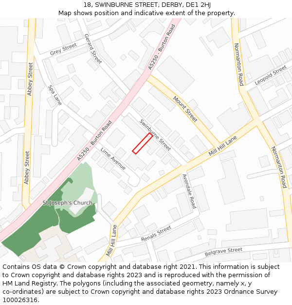 18, SWINBURNE STREET, DERBY, DE1 2HJ: Location map and indicative extent of plot